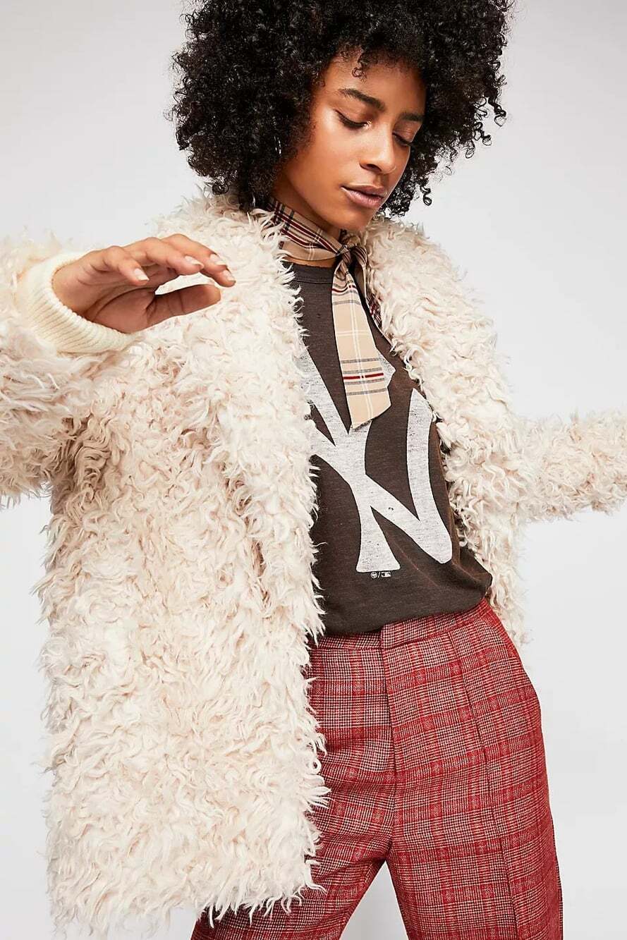 Free People Nicole Faux Fur Teddy Toggle Jacket US S EU 36 Womens Cream $268